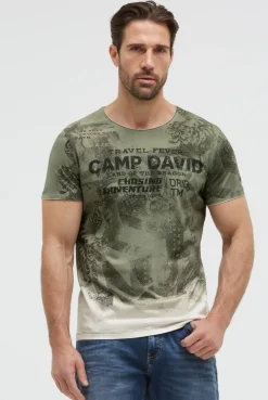 T-Shirt mit All Over Print und Spray -Wash -Effekt green olive