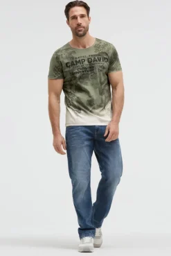 T-Shirt mit All Over Print und Spray -Wash -Effekt green olive