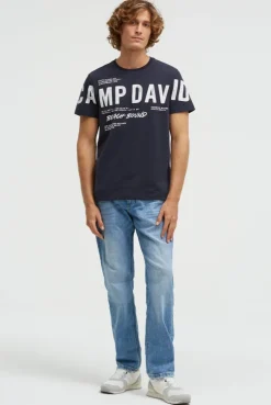 T-Shirt mit auffälligem Logo Print blue navy