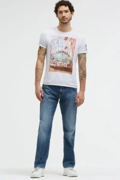 T-Shirt mit Ausbrenner-Effekten und Photoprint opticwhite