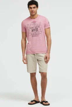 T-Shirt mit Ausbrenner-Effekten und Artwork beachy red