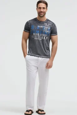 T-Shirt mit Ausbrenner-Streifen und Prints blue navy