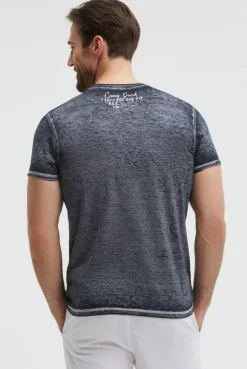 T-Shirt mit Ausbrenner-Streifen und Prints blue navy