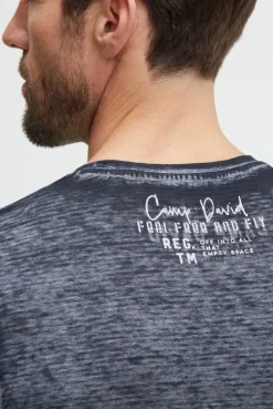 T-Shirt mit Ausbrenner-Streifen und Prints blue navy