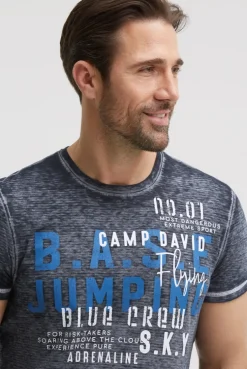 T-Shirt mit Ausbrenner-Streifen und Prints blue navy