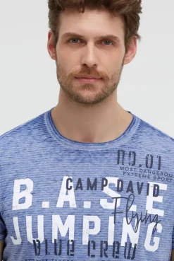 T-Shirt mit Ausbrenner-Streifen und Prints vividblue