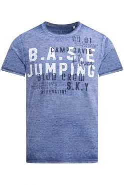 T-Shirt mit Ausbrenner-Streifen und Prints vividblue