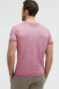 T-Shirt mit Ausbrenner-Streifen und Prints neon pink