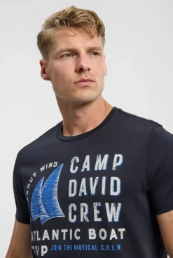 T-Shirt mit Label Print blue navy