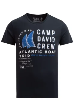 T-Shirt mit Label Print blue navy