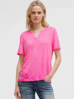 T-Shirt mit Leinen-Optik und Rückenprint vivid pink