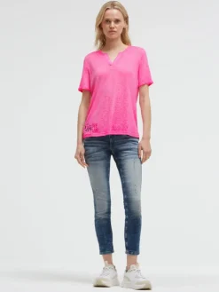 T-Shirt mit Leinen-Optik und Rückenprint vivid pink