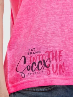 T-Shirt mit Leinen-Optik und Rückenprint vivid pink