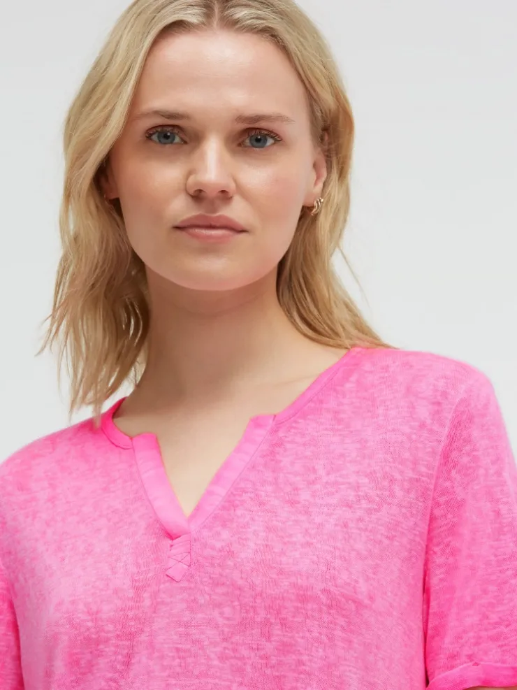 T-Shirt mit Leinen-Optik und Rückenprint vivid pink