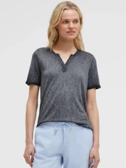 T-Shirt mit Leinen-Optik und Rückenprint charcoal mist