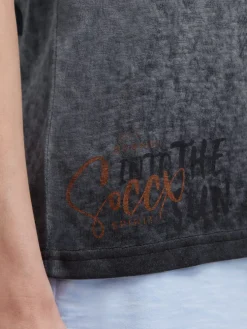 T-Shirt mit Leinen-Optik und Rückenprint charcoal mist