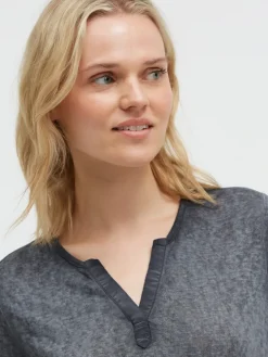T-Shirt mit Leinen-Optik und Rückenprint charcoal mist