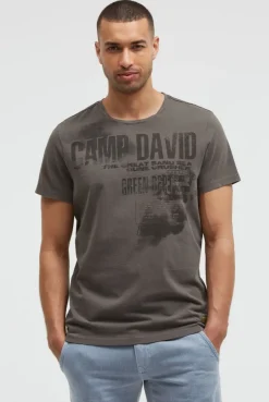 T-Shirt mit Photo- und Rubber-Print dark wood