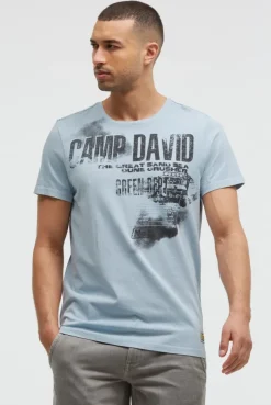 T-Shirt mit Photo- und Rubber-Print silver blue