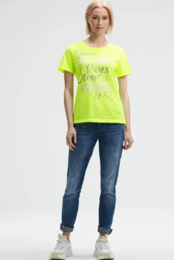 T-Shirt mit Rundhalsausschnitt und Artwork electric lemon