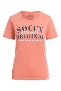 T-Shirt mit Rundhalsausschnitt und Print apricot sunset