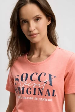 T-Shirt mit Rundhalsausschnitt und Print apricot sunset