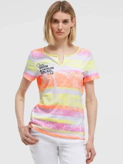 T-Shirt mit Streifen- und All-Over-Print neon rainbow