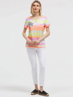 T-Shirt mit Streifen- und All-Over-Print neon rainbow