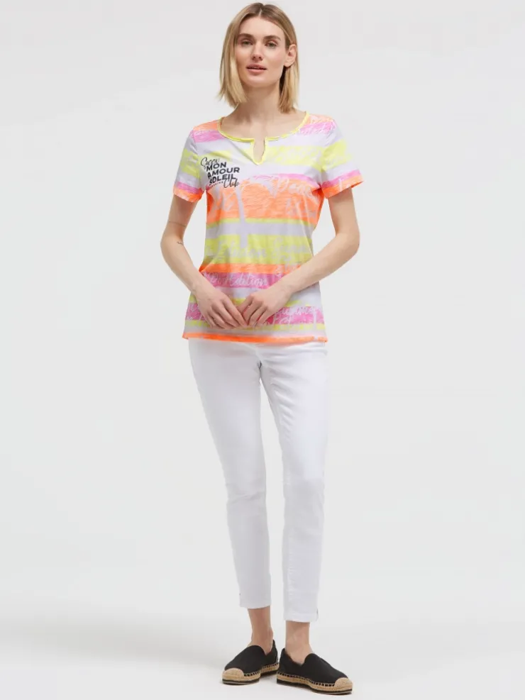 T-Shirt mit Streifen- und All-Over-Print neon rainbow