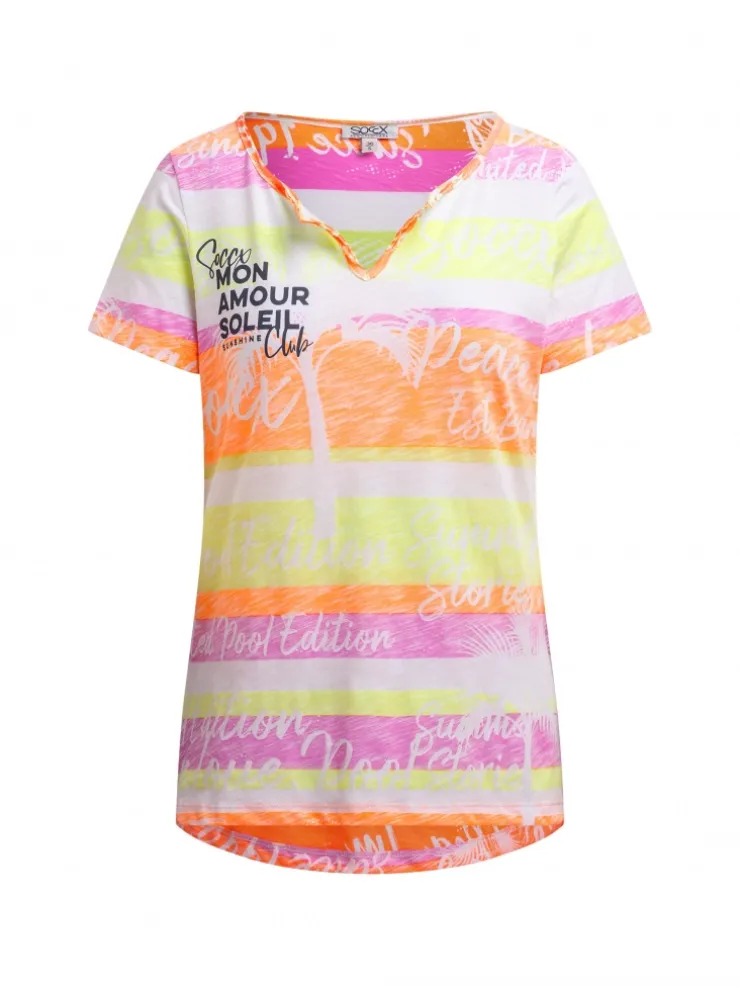 T-Shirt mit Streifen- und All-Over-Print neon rainbow