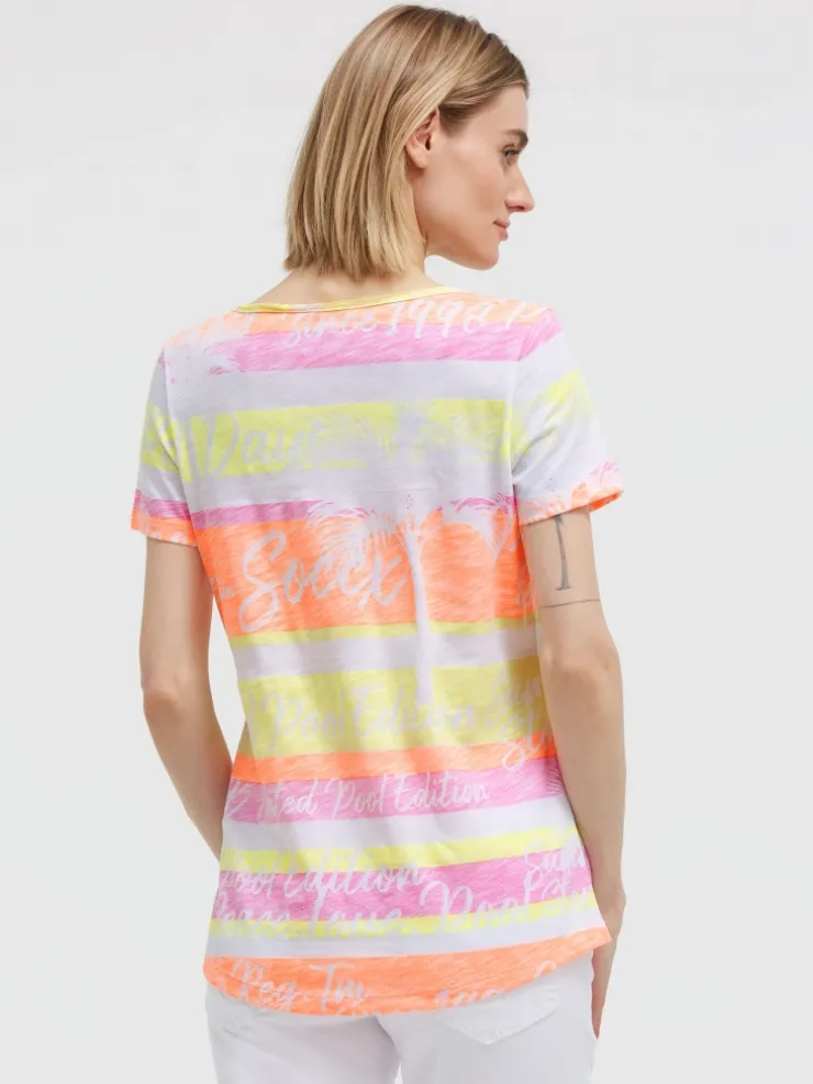 T-Shirt mit Streifen- und All-Over-Print neon rainbow