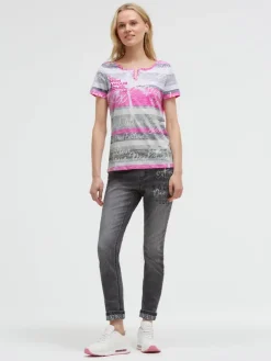 T-Shirt mit Streifen- und All-Over-Print charcoal mist