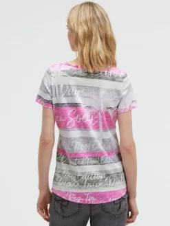 T-Shirt mit Streifen- und All-Over-Print charcoal mist