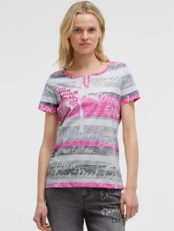 T-Shirt mit Streifen- und All-Over-Print charcoal mist