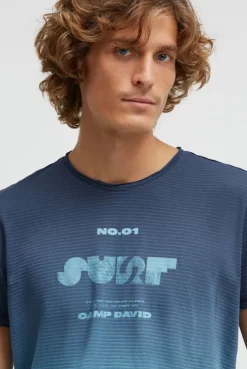 T-Shirt mit Strukturstreifen und Rücken-Artwork aqua