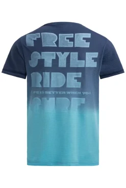 T-Shirt mit Strukturstreifen und Rücken-Artwork aqua