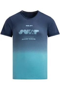 T-Shirt mit Strukturstreifen und Rücken-Artwork aqua