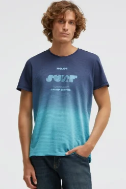 T-Shirt mit Strukturstreifen und Rücken-Artwork aqua