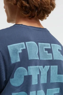 T-Shirt mit Strukturstreifen und Rücken-Artwork aqua