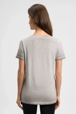 T-Shirt mit U-Boot-Ausschnitt und Artwork fresh grey