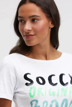 T-Shirt mit U-Boot-Ausschnitt und Print opticwhite