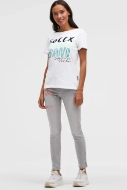T-Shirt mit U-Boot-Ausschnitt und Print opticwhite