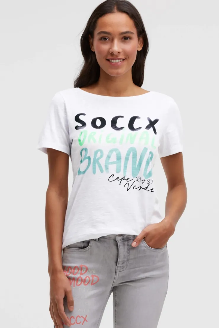T-Shirt mit U-Boot-Ausschnitt und Print opticwhite
