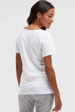 T-Shirt mit U-Boot-Ausschnitt und Print opticwhite