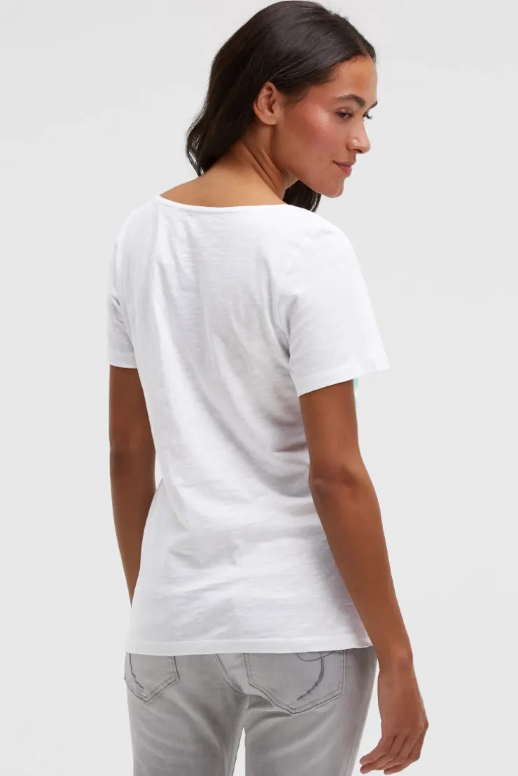 T-Shirt mit U-Boot-Ausschnitt und Print opticwhite