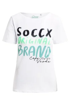 T-Shirt mit U-Boot-Ausschnitt und Print opticwhite