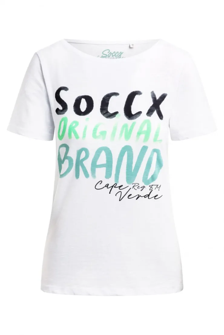 T-Shirt mit U-Boot-Ausschnitt und Print opticwhite