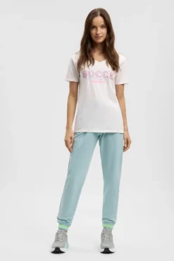 T-Shirt mit V-Ausschnitt und Artwork ivory