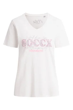 T-Shirt mit V-Ausschnitt und Artwork ivory