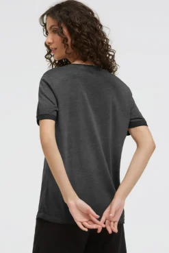 T-Shirt mit V-Ausschnitt und Glitter-Puffprint black